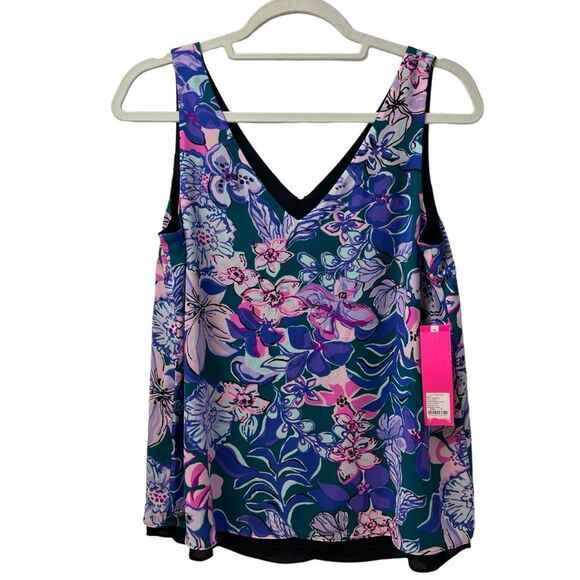 Lilly Pulitzer Reversible Florin V-Neck Top Tanzanian Moonlight Garden Small - Picture 3 of 7
